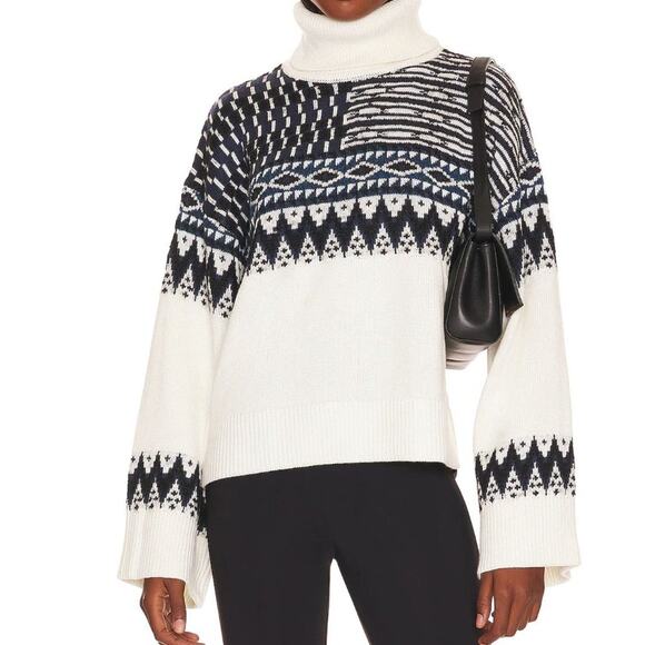 L'Academie - Caledon Boxy Fairisle Turtleneck Sweater in White and Black - Picture 5 of 5